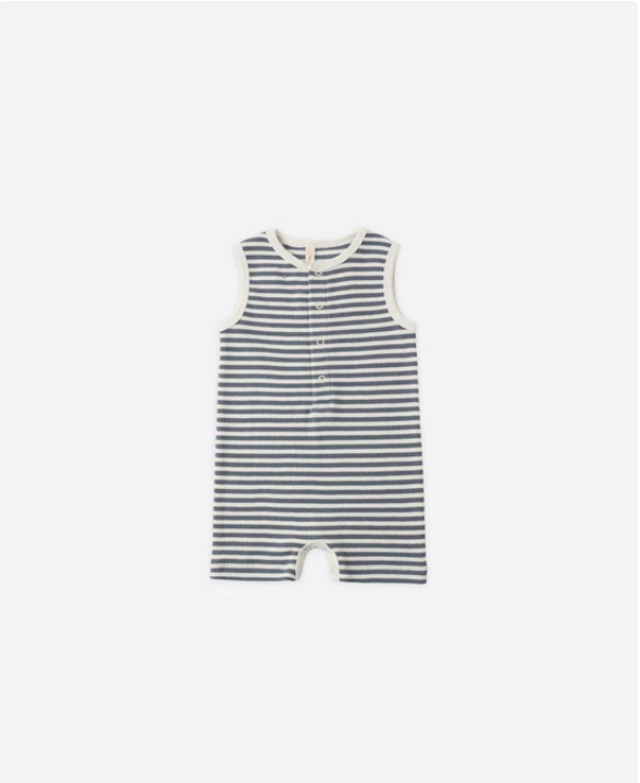 QUINCY Mae/RIBBED HENLEY ROMPER /OCEAN STRIPE /ロンパース【6-12M】