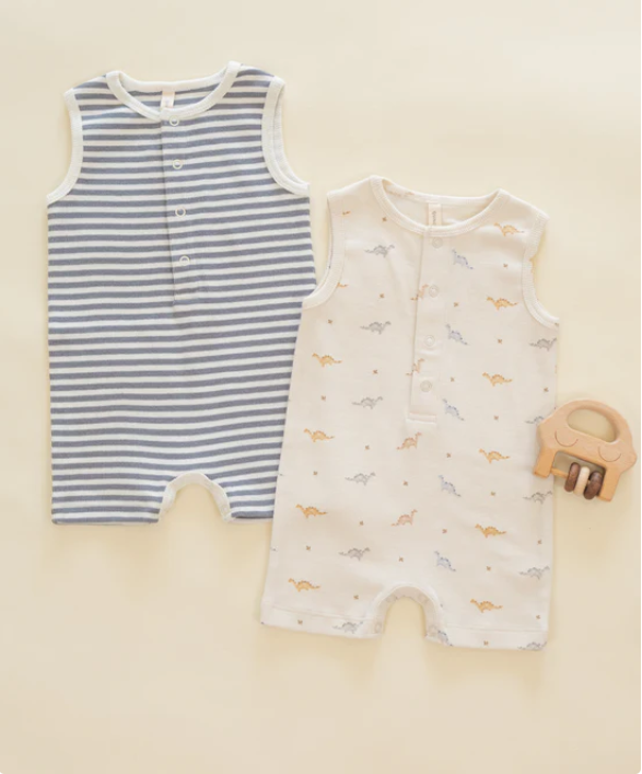 QUINCY Mae/RIBBED HENLEY ROMPER /OCEAN STRIPE /ロンパース【6-12M】