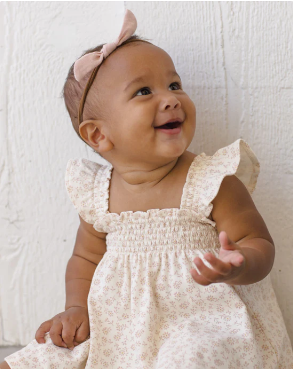 QUINCY Mae/SMOCKED JERSEY DRESS /DITSY /ワンピース【2-3Y/4-5Y】