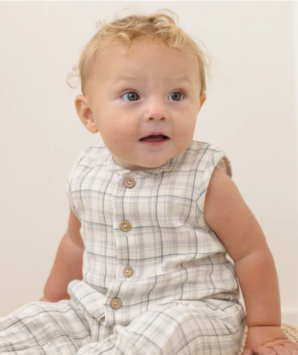 QUINCY Mae/WOVEN JUMPSUIT /BLUE PLAID /ジャンプスーツ【6-12M/12-18M】