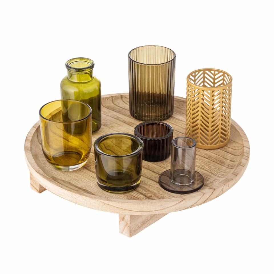 Bloomingville/Sanga Tray w/Votive, Brown, Glass 8点セット