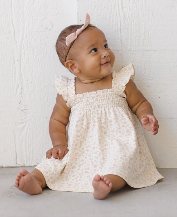 QUINCY Mae/SMOCKED JERSEY DRESS /DITSY /ワンピース【2-3Y/4-5Y】