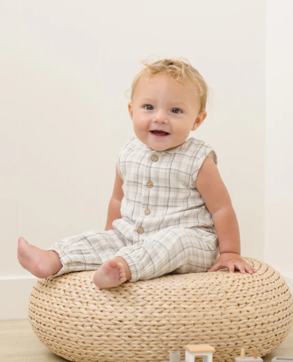QUINCY Mae/WOVEN JUMPSUIT /BLUE PLAID /ジャンプスーツ【6-12M/12