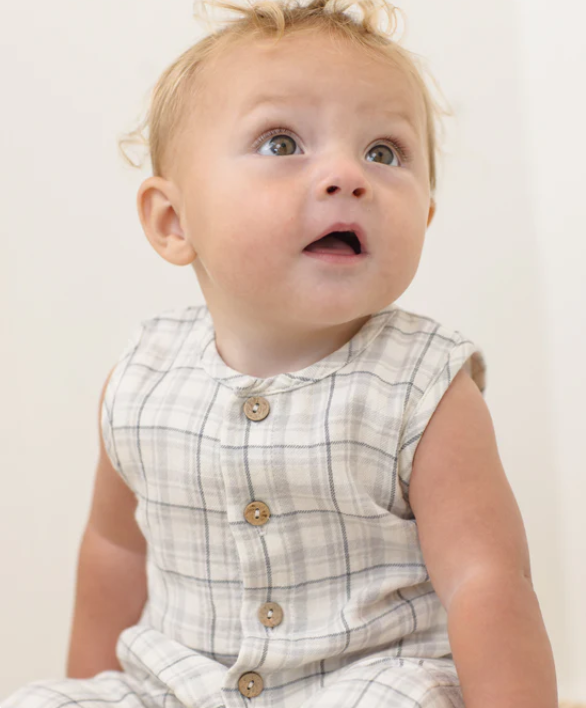QUINCY Mae/WOVEN JUMPSUIT /BLUE PLAID /ジャンプスーツ【6-12M/12-18M】