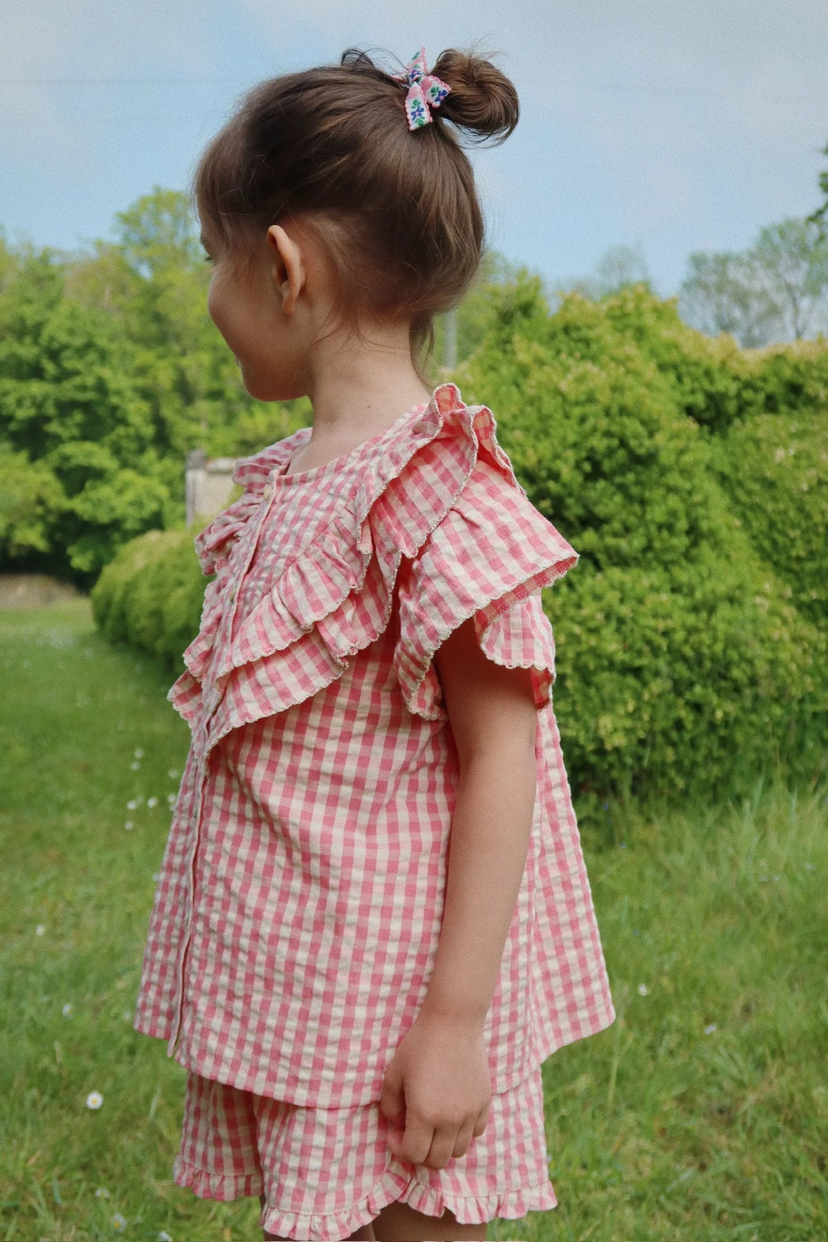 Konges Slojd/ KIM FRILL SHORTS / FLAMINGO PLUME CHECK/ショートパンツ【18ヶ月～4歳】