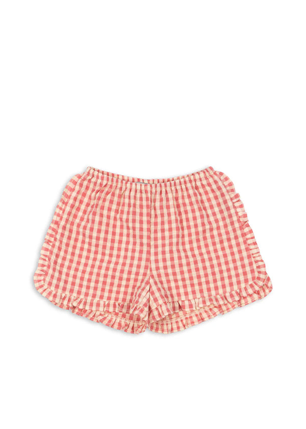 Konges Slojd/ KIM FRILL SHORTS / FLAMINGO PLUME CHECK ショートパンツ【18ヶ月～4歳】