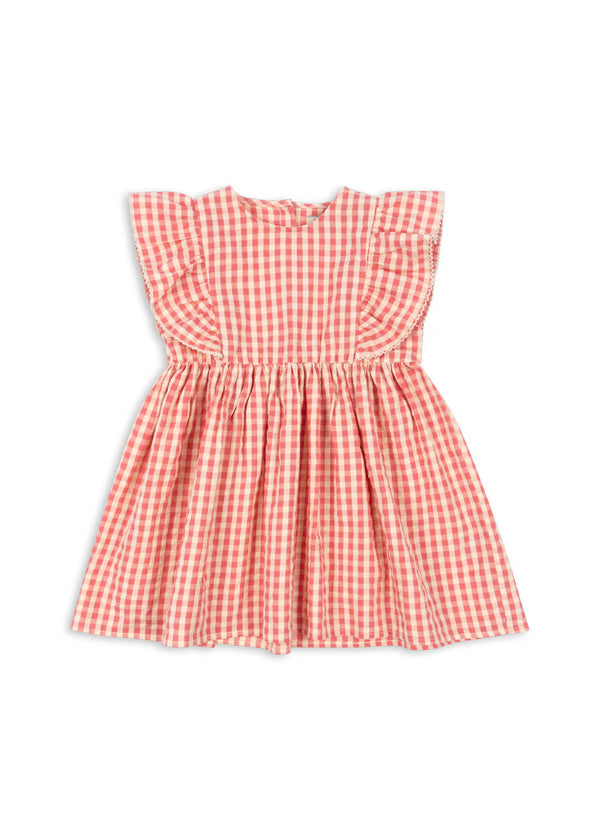 Konges Slojd/ KIM FRILL DRESS  /FLAMINGO PLUME CHECK【18ヶ月～4歳】