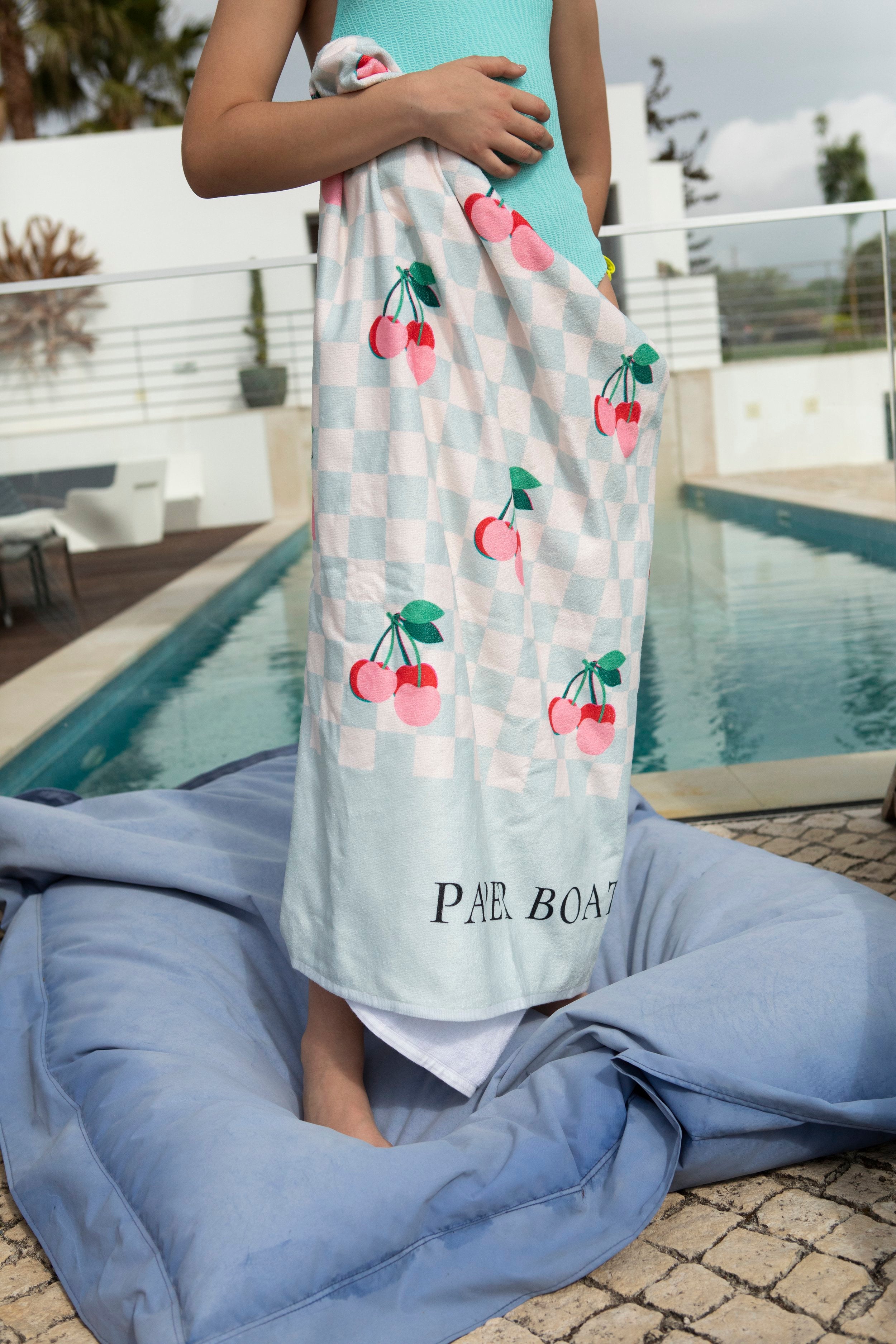 PAPER BOAT/Cherries squares large beach towel ビーチタオル