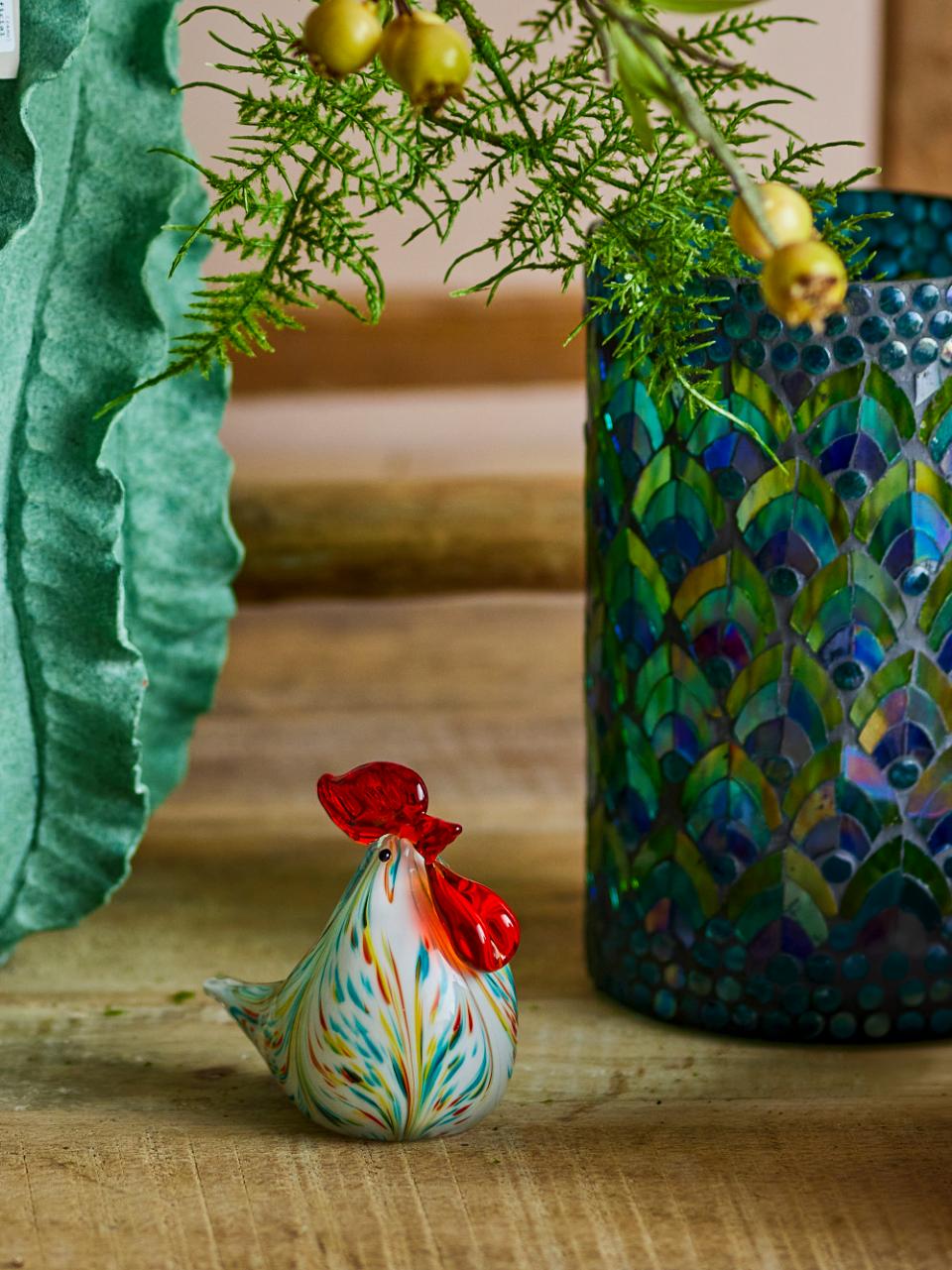 Bloomingville/Livie Deco にわとり型のガラス製オブジェ 【White/Pink